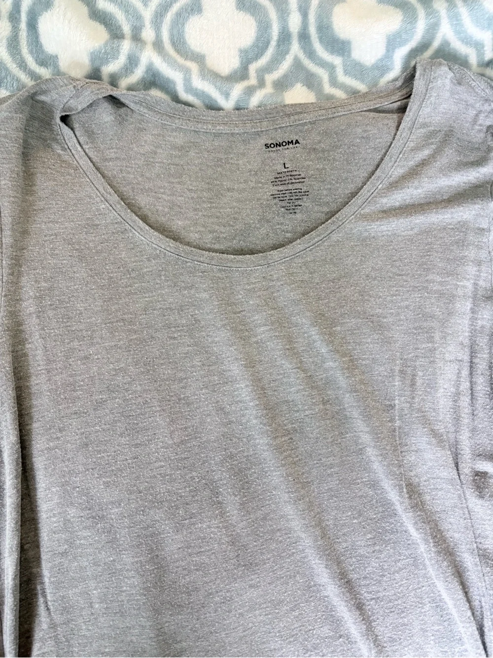 Sonoma 2 Long Sleeve Scoop Neck Maternity Tops — Black & Light Gray Size L